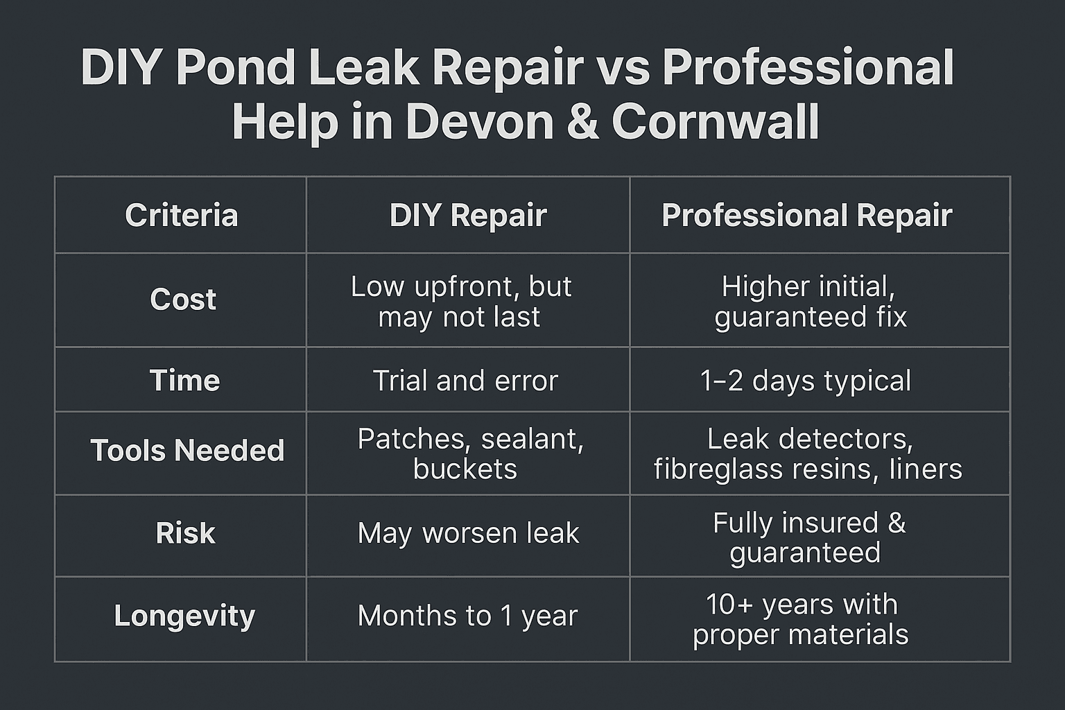 DIY Pond Leak Repair vs Professional Help | SAS Aquatics Devon & Cornwall