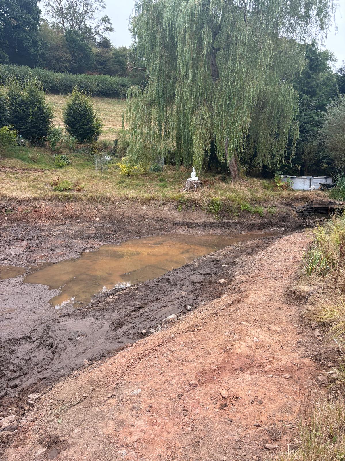 Cleared historic pond basin following full desilting in North Devon