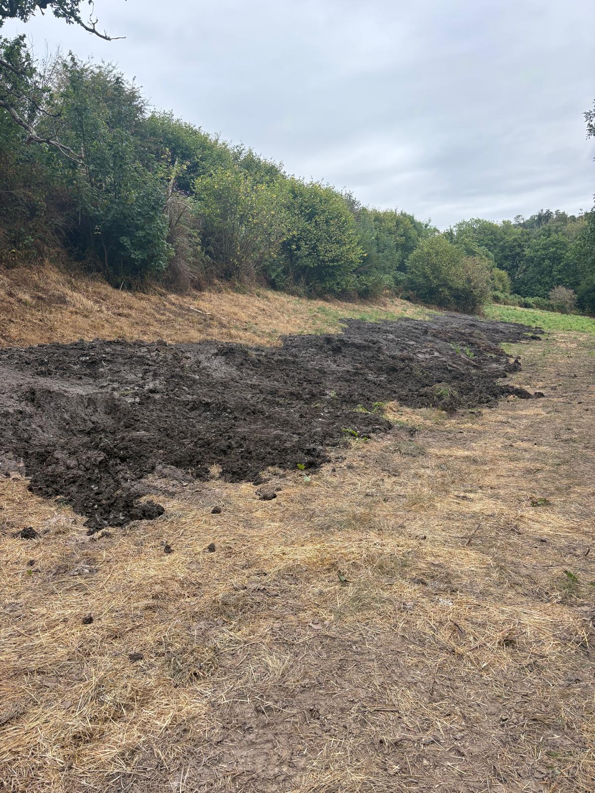 Excavated pond silt spread in an agreed on-site area in North Devon